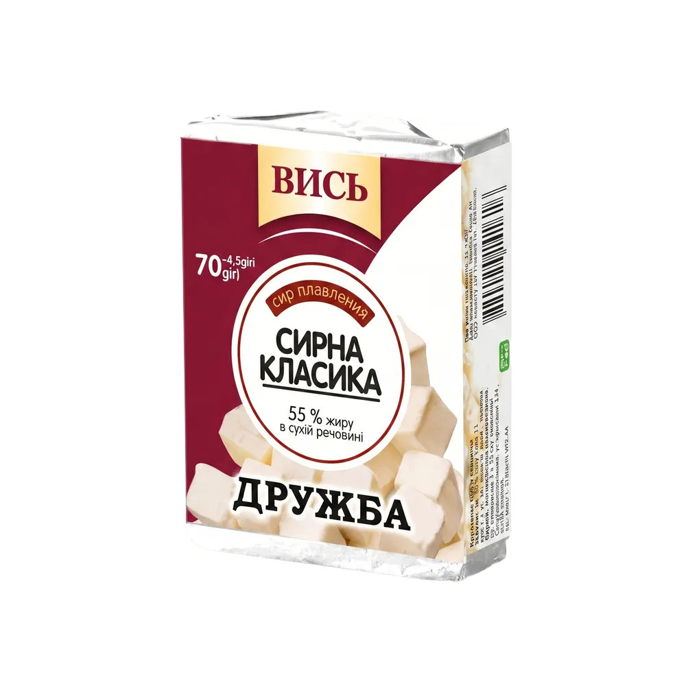 200699 Сир плавлений «Дружба», 55 % ТМ Вись 70г, брикет - Зображення 1