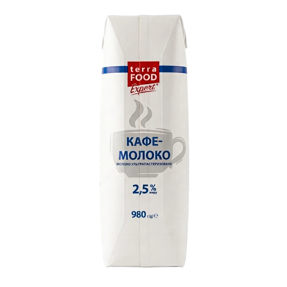 200960 Молоко ультрапастеризоване Кафе-молоко 2,5% Terra Food Expert TP 980г - Зображення 1